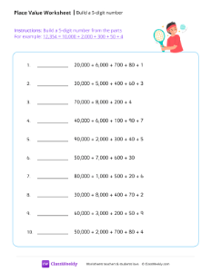 Build a 5-digit number - Tennis | Math Worksheet