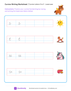 Cursive Letters S to V - Lowecase | Reading & Writing Worksheet