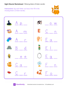 Missing letters (3 letter words) - Felix The Cat | Reading & Writing Worksheet