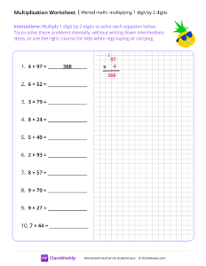 Mental Math: Multiplying 1 digit by 2 digits - Cool Pineapple | Math Worksheet