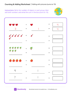 worksheet-Adding-with-pictures-(sums-to-10)---Earth