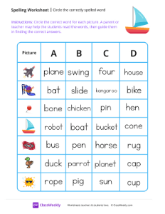 Circle the correctly spelled word - Boat | Reading & Writing Worksheet