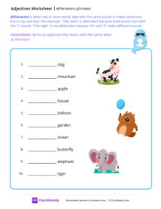 Alliterations (phrases) - Seal | Grammar Worksheet