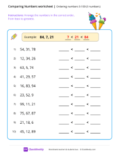 Ordering numbers 0-100 (3 numbers) - Yummy | Math Worksheet