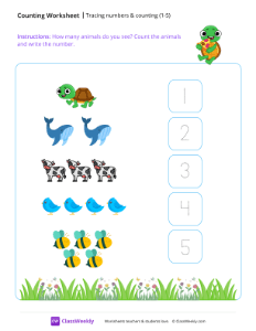 Tracing numbers & counting (1-5) - Turtle | Math Worksheet