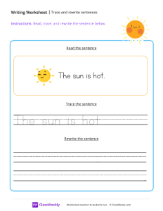 Read, trace and rewrite the sentence - Sun | Reading & Writing Worksheet