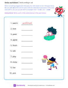 Verbs ending in 'ed' - Apple | Grammar Worksheet