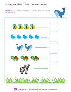 Count to 5 and write the number - Whale | Math Worksheet