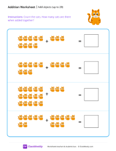 Add objects (up to 20) - Cats | Math Worksheet