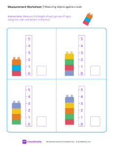 Measuring objects against a scale (height) - Lego Group | Math Worksheet