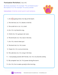 Its or It's - Paw | Grammar Worksheet