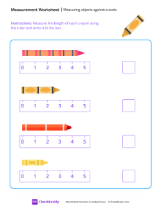 Measuring objects against a scale (length) - Crayon | Math Worksheet