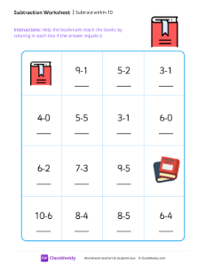 Subtract within 10 - Book | Math Worksheet