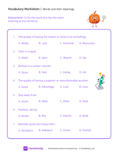 Words and their meanings - Glass Pumpkin | Reading & Writing Worksheet