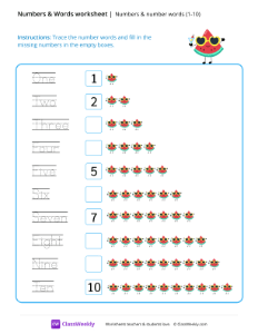 Numbers & number words (1-10) - Watermelon | Math Worksheet