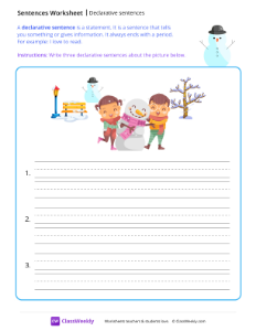 Declarative sentences - Snow | Reading & Writing Worksheet