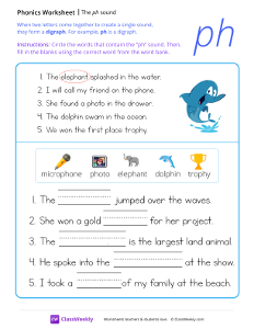 Digraph sounds - The 'ph' sound | Reading & Writing Worksheet