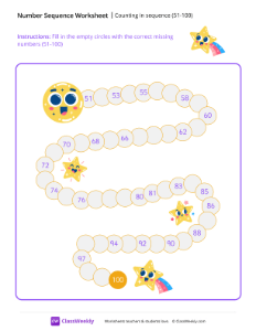 Counting in sequence (51-100) - Star Rainbow | Math Worksheet