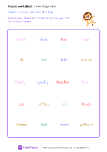 Identifying Nouns - Lion | Grammar Worksheet