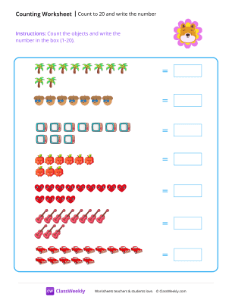 Counting Objects (1-20) - Puppy Love | Math Worksheet