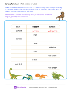 Verb tenses - Dinosaur | Grammar Worksheet