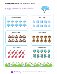 Read the number and circle the objects - Helmet | Math Worksheet