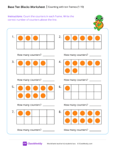 Counting with ten frames (1-10) - Turtle | Math Worksheet