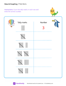 Tally Marks (up to 10) - Birdy | Math Worksheet