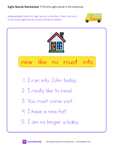 Find the sight words in the sentences - School Bus | Reading & Writing Worksheet