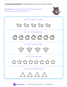 Coloring parts of a group to match a fraction - Raccoon | Math Worksheet