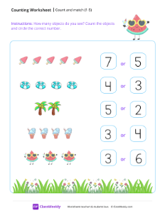 Count and match (1-5) - Watermelon | Math Worksheet