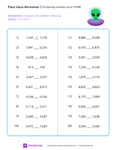 Comparing numbers up to 10,000 - Alien | Math Worksheet