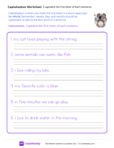 worksheet-Capitalize-The-First-Letter-of-Each-Sentence---Koala