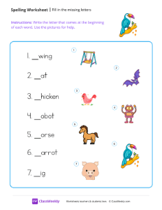 Fill in the missing letters - Parrot | Reading & Writing Worksheet