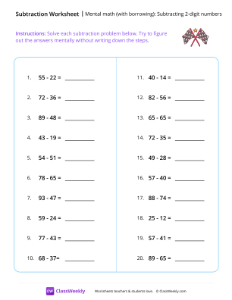 Mental math (with borrowing): Subtracting 2-digit numbers - Finishline | Math Worksheet