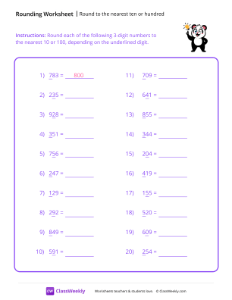 Round to the nearest ten or hundred - Panda | Math Worksheet