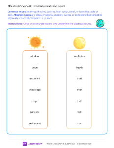 Concrete vs abstract nouns - Earth | Grammar Worksheet