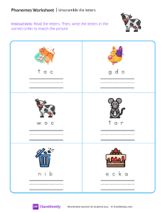 Unscramble The Letters - Cow | Reading & Writing Worksheet