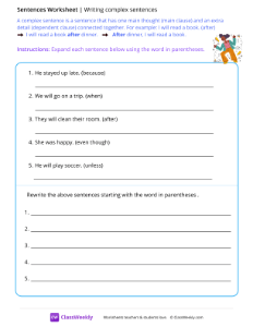 Writing complex sentences - Happy | Reading & Writing Worksheet