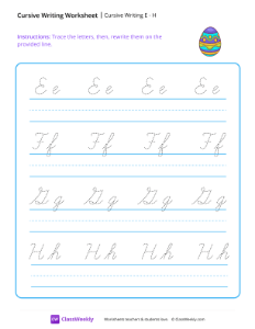 Cursive Writing E to H | Reading & Writing Worksheet