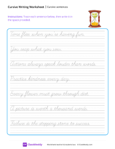 Cursive Sentences - Time | Reading & Writing Worksheet