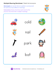 Match the homonyms - Cold fox | Reading & Writing Worksheet