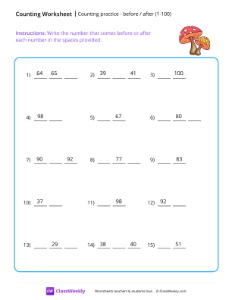 What comes before or after (1-100) - Mushroom | Math Worksheet