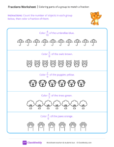 Coloring parts of a group to match a fraction - Wave | Math Worksheet