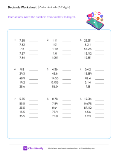 Order decimals (1-2 digits) - Social | Math Worksheet