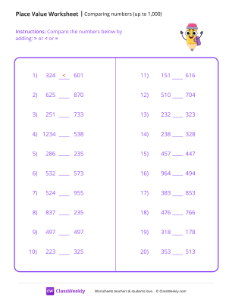 Comparing numbers (up to 1,000) - Pencil | Math Worksheet