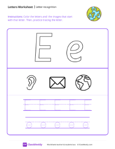 Letter Recognition (E) - Earth | Reading & Writing Worksheet