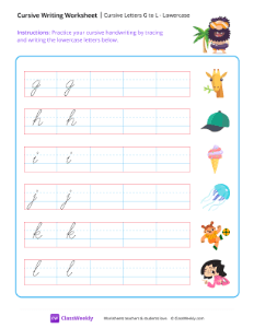 Cursive Letters G to L - Lowecase | Reading & Writing Worksheet