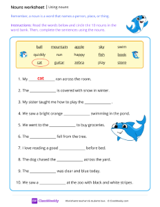 Using nouns - Shark | Grammar Worksheet