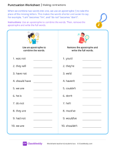 Making contractions - Medal | Reading & Writing Worksheet